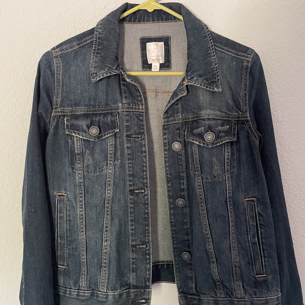 LC Lauren Conrad Blue Jean Jacket with Distressed Finish